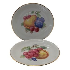 Vintage Zeh Schumann Salad Plates Golden Fruit Cherries Gold Trim Set of Two